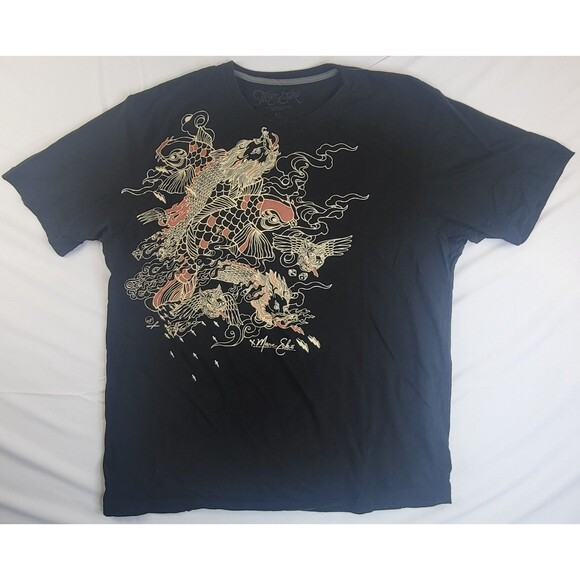 Vintage Marc Ecko Men Shirt XL Black Graphic Asian Style Dragon & Koi Y2K - Picture 1 of 6